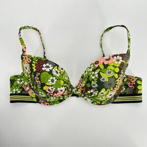 AERIE Perkier Pushup Bra Womens 36B Floral Green Bright Colorful Maximalist
